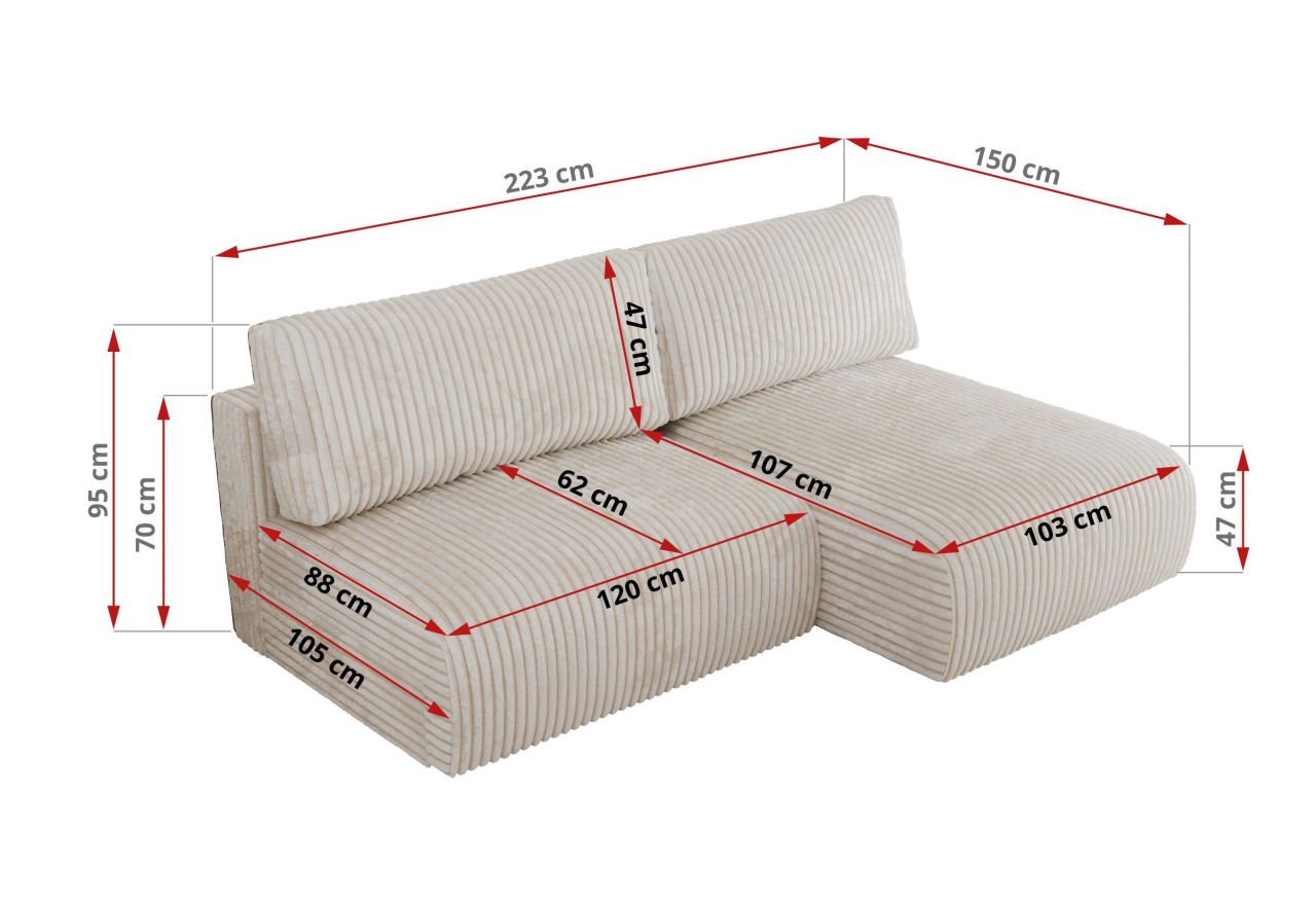 Narożnik VIVO L - strona prawa - kremowy, sztruks