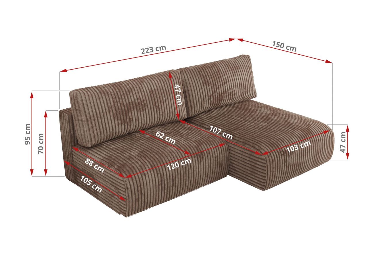 Narożnik VIVO L - strona prawa - brązowy, sztruks