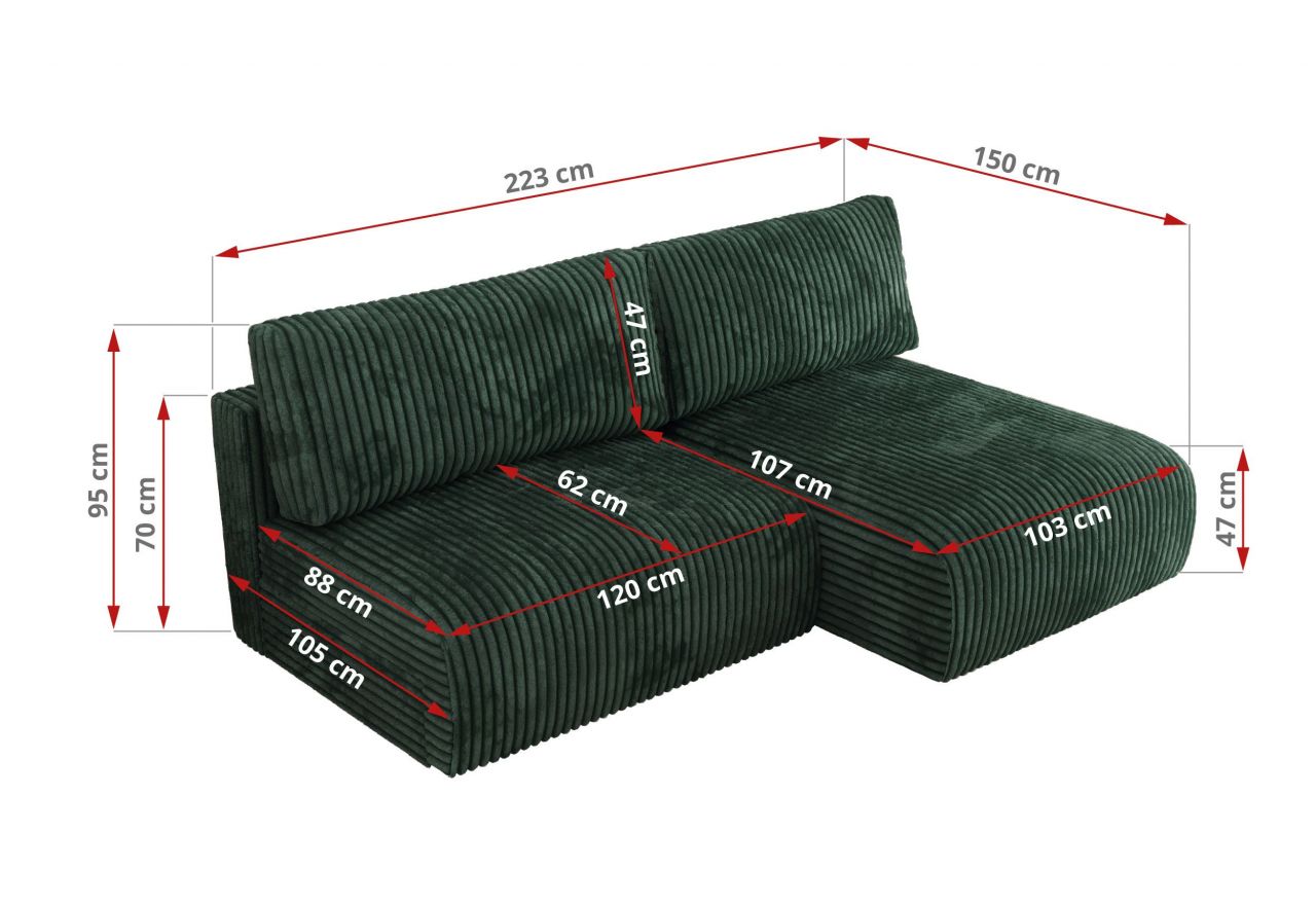 Narożnik VIVO L - strona prawa - zielony, sztruks