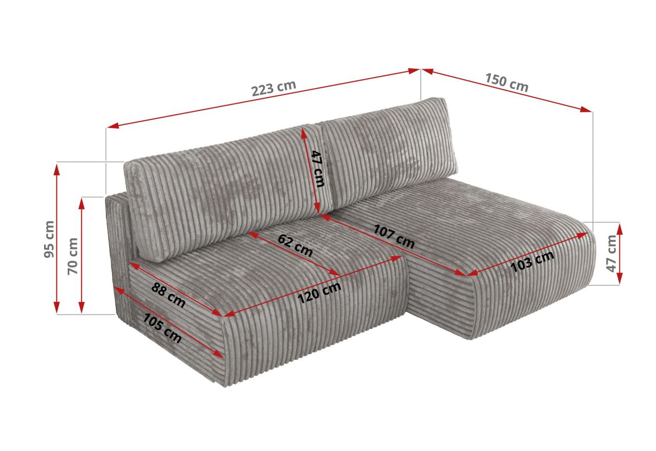 Narożnik VIVO L - strona prawa - szary, sztruks