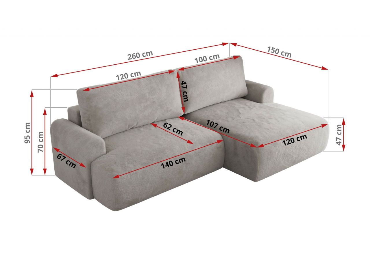 Narożnik TONO L - strona lewa - jasnoszary, plusz