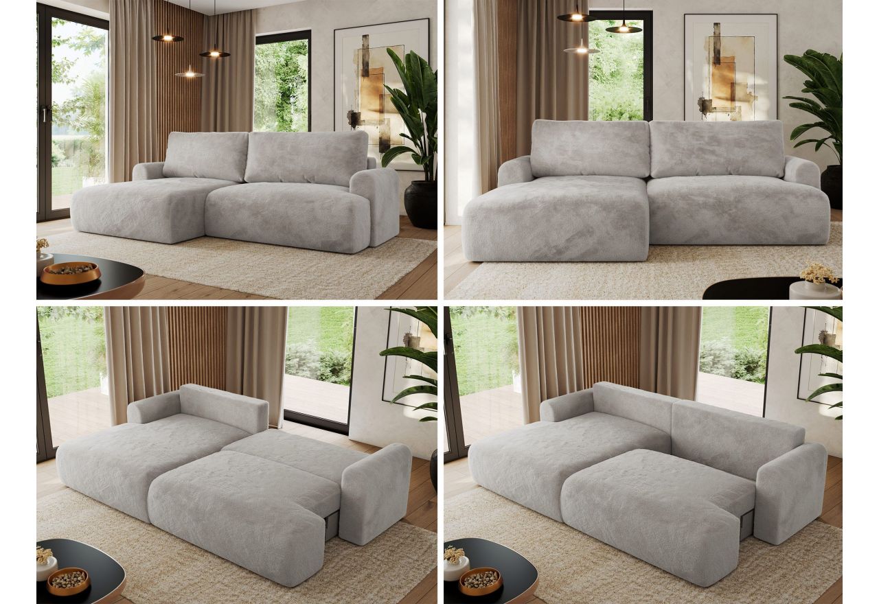 Narożnik TONO L - strona lewa - jasnoszary, plusz