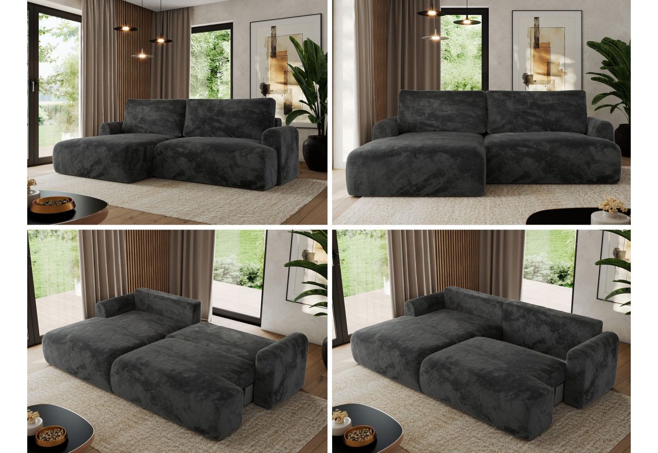 Narożnik TONO L - strona lewa - ciemnoszary, plusz