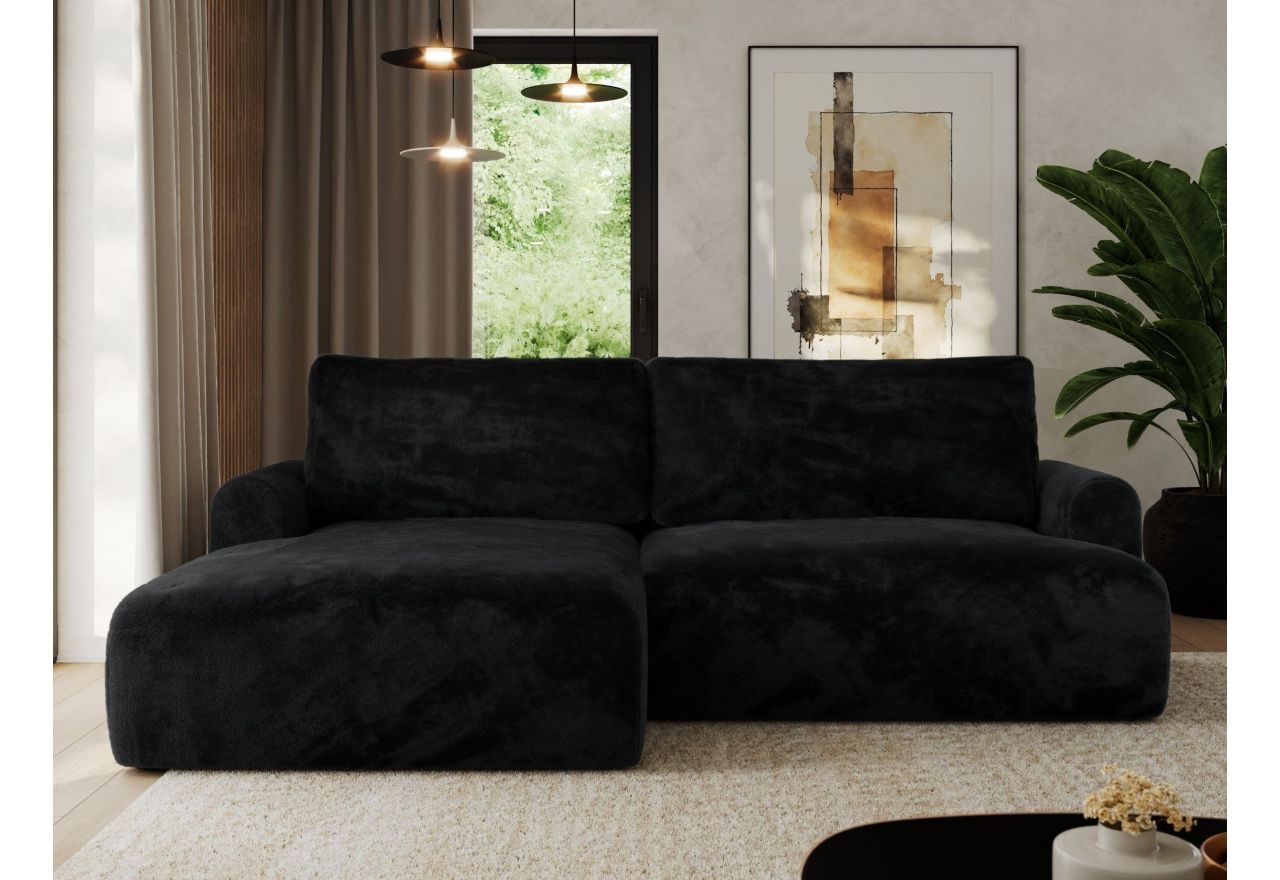 Narożnik TONO L - strona lewa - czarny, plusz