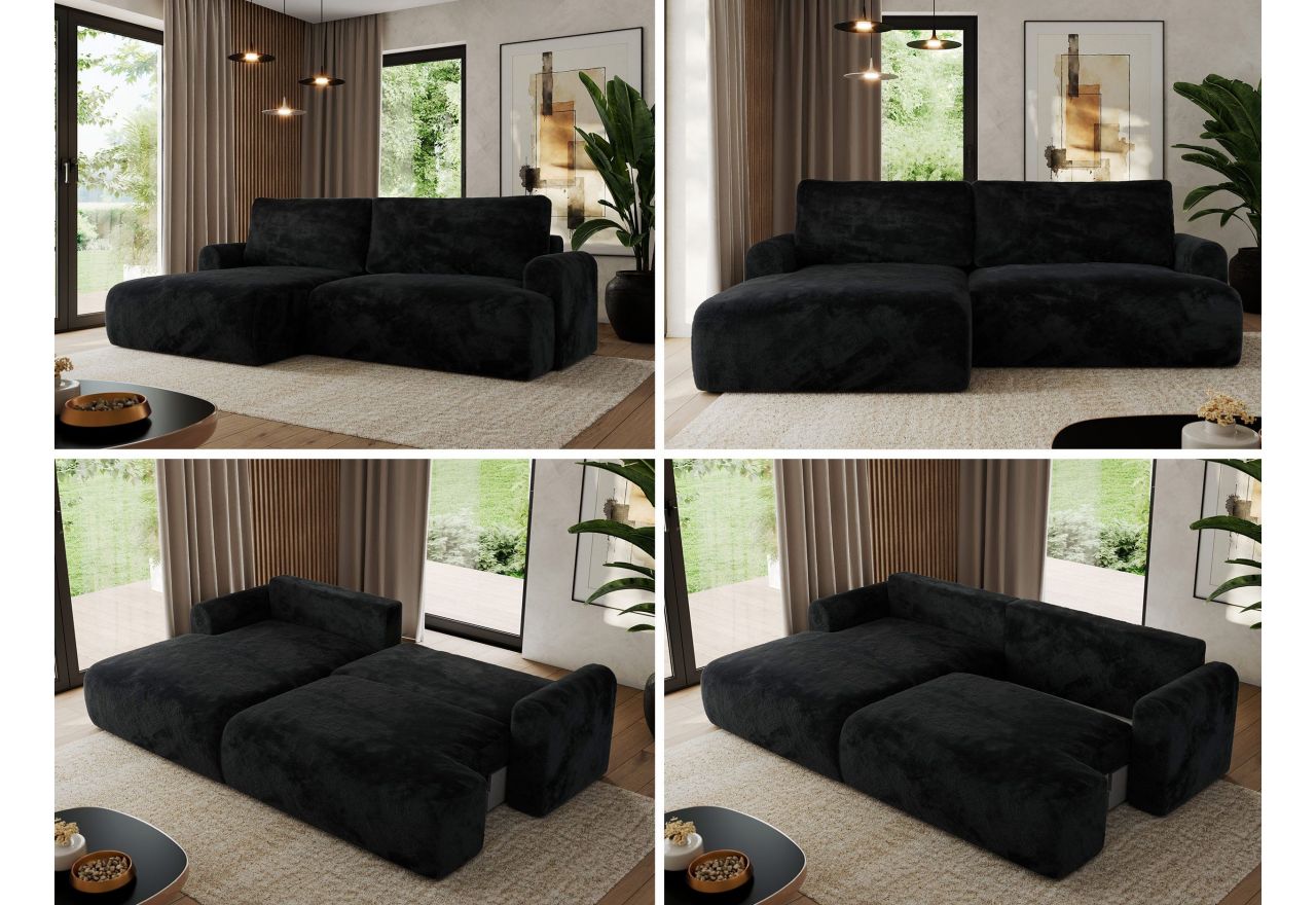 Narożnik TONO L - strona lewa - czarny, plusz