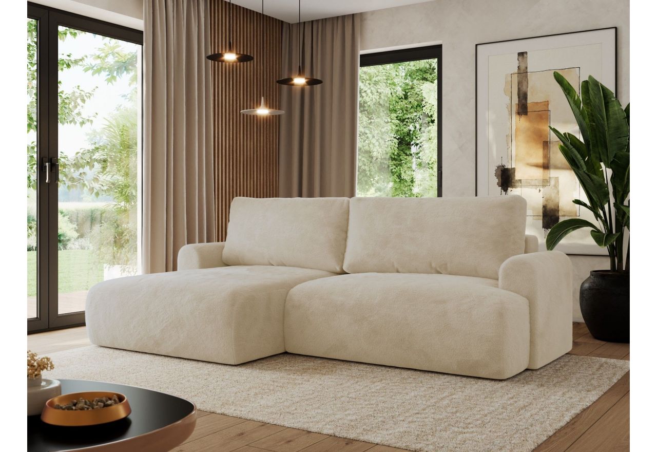 Narożnik TONO L - strona lewa - kremowy, plusz