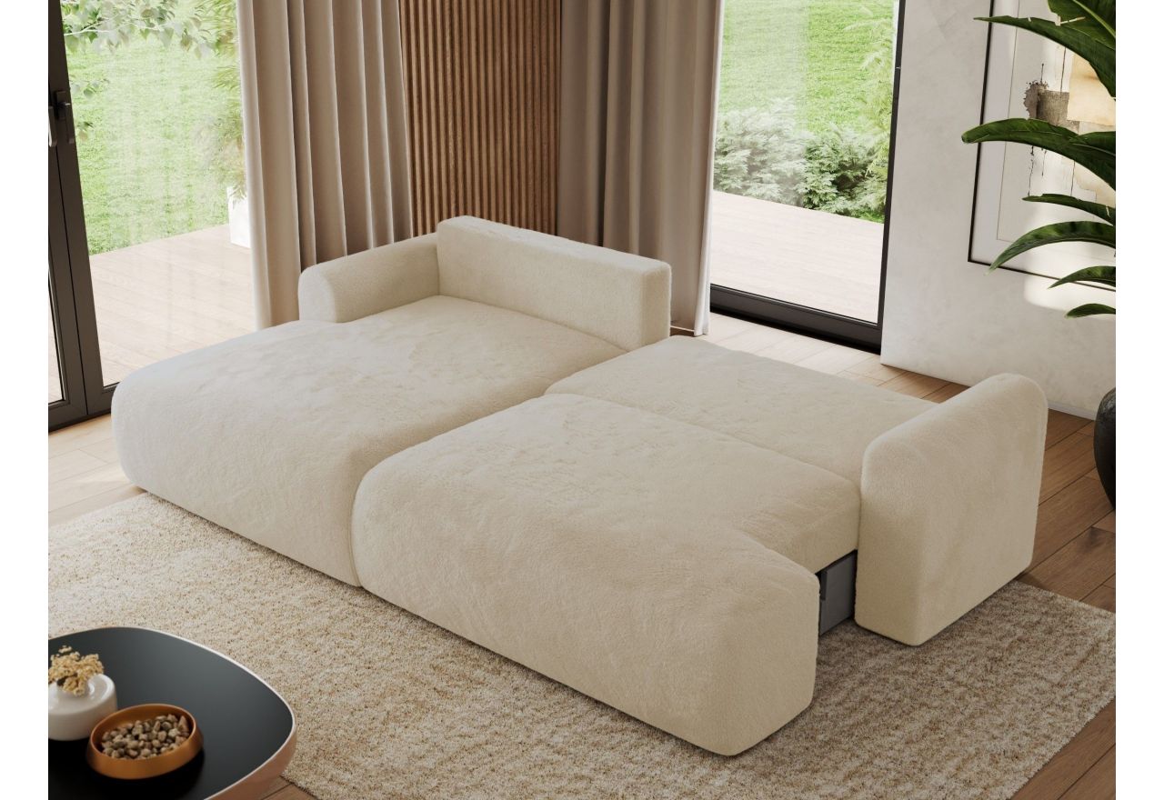 Narożnik TONO L - strona lewa - kremowy, plusz