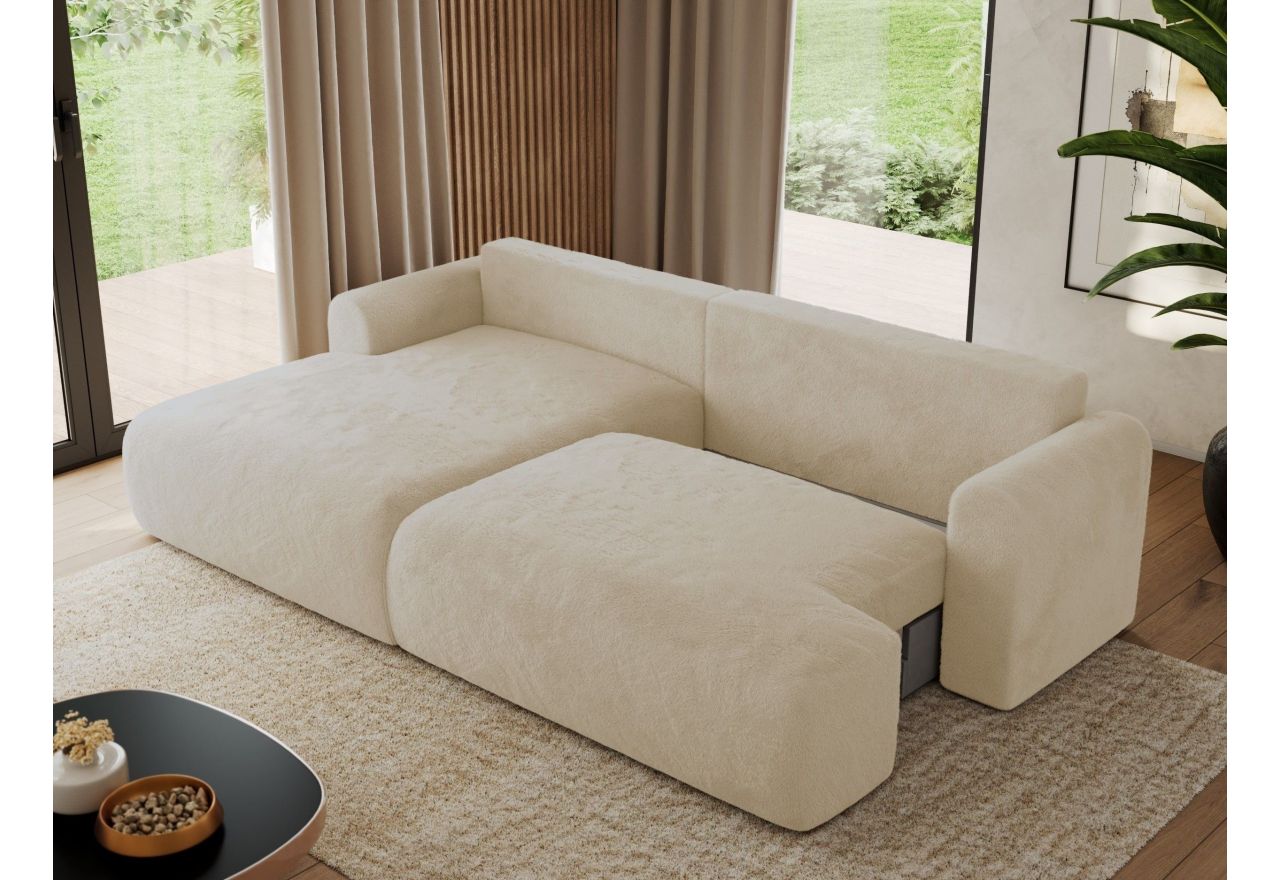 Narożnik TONO L - strona lewa - kremowy, plusz