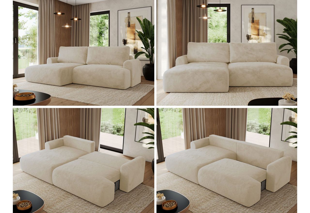 Narożnik TONO L - strona lewa - kremowy, plusz