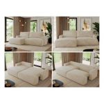 Narożnik TONO L - strona lewa - kremowy, plusz