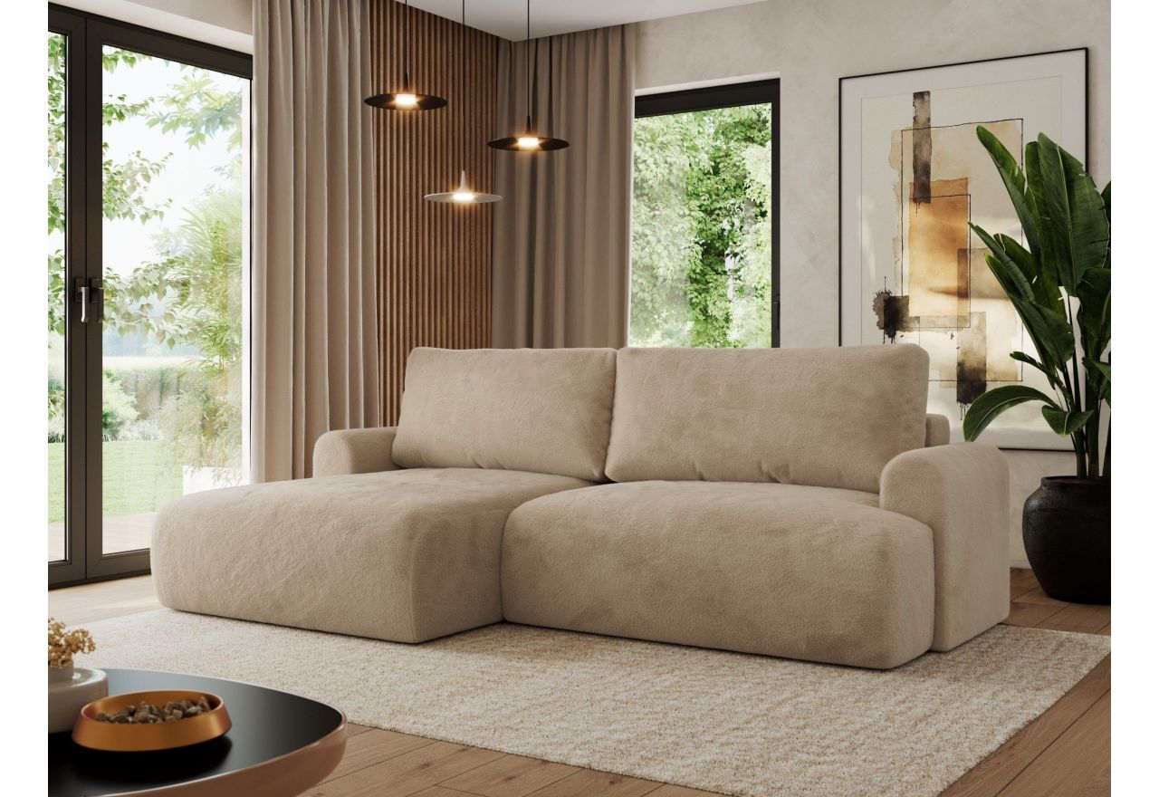 Narożnik TONO L - strona lewa - beżowy, plusz