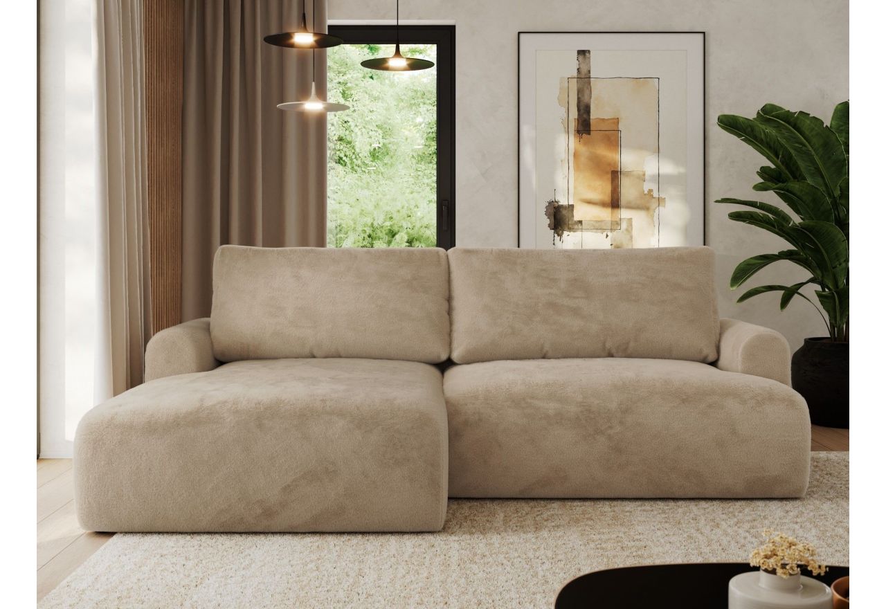 Narożnik TONO L - strona lewa - beżowy, plusz