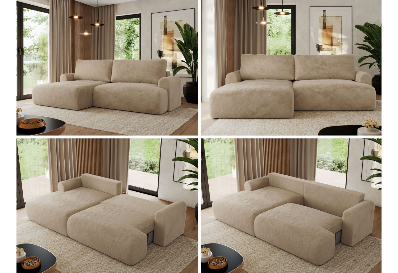 Narożnik TONO L - strona lewa - beżowy, plusz