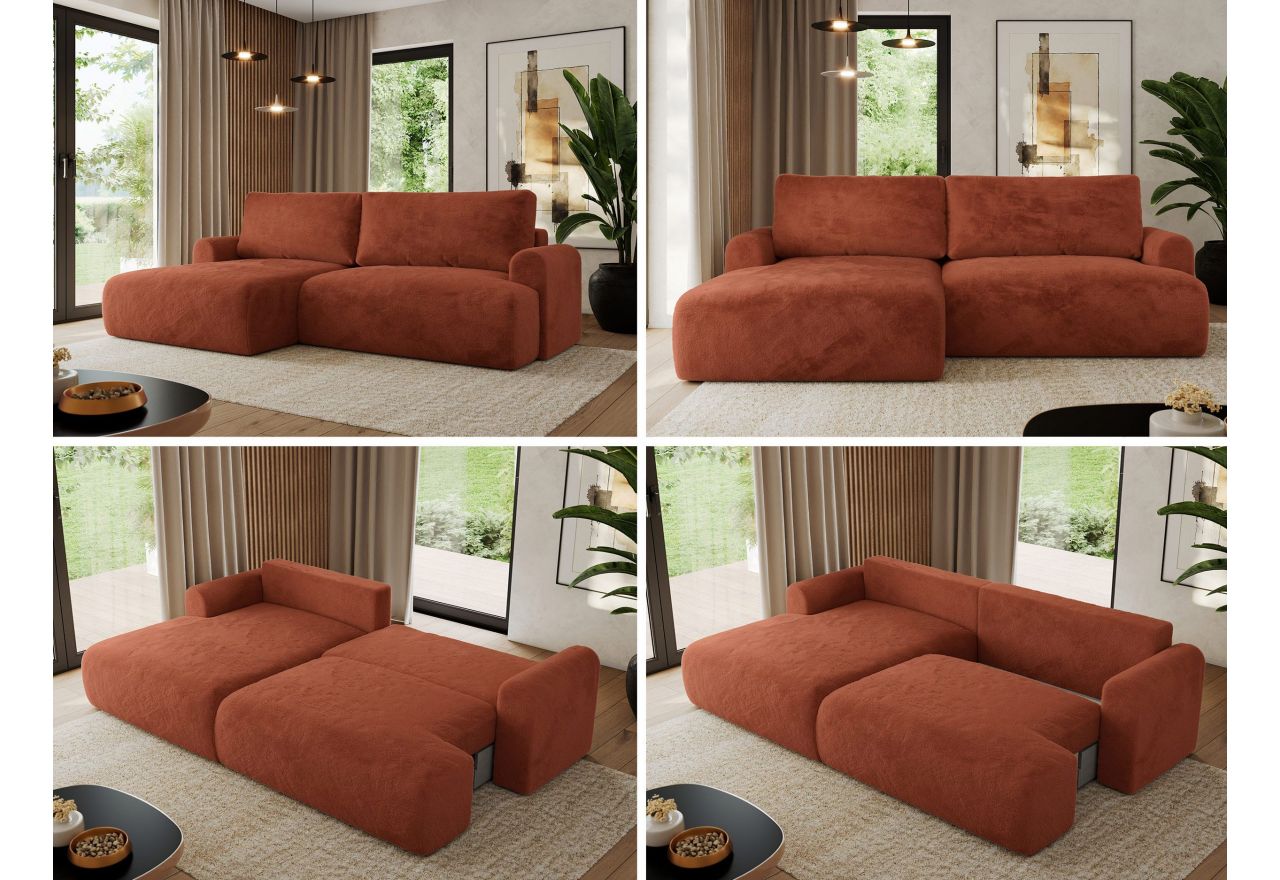 Narożnik TONO L - strona lewa - pomarańczowy, plusz