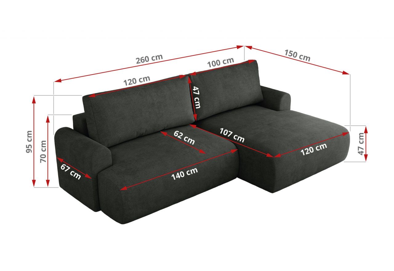 Narożnik TONO L - strona lewa - ciemnoszary, struktura