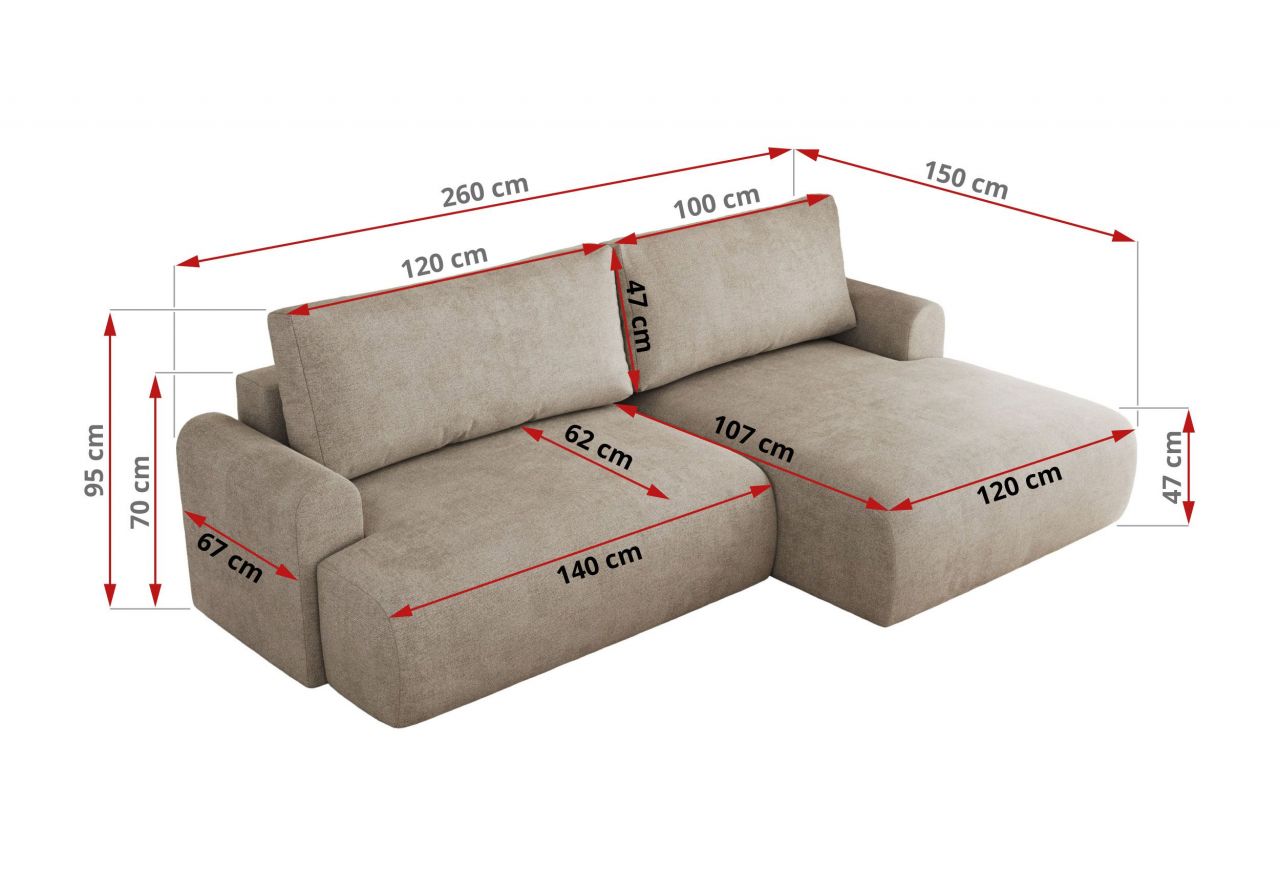 Narożnik TONO L - strona lewa - beżowy, struktura