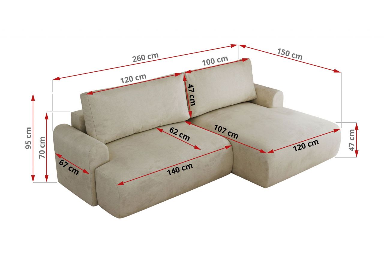 Narożnik TONO L - strona lewa - kremowy, welvet