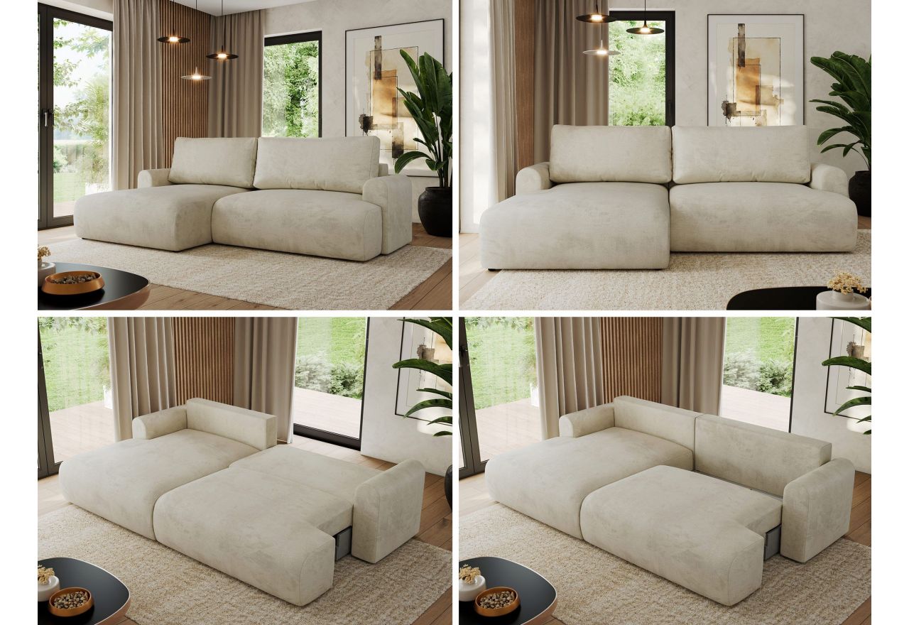 Narożnik TONO L - strona lewa - kremowy, welvet