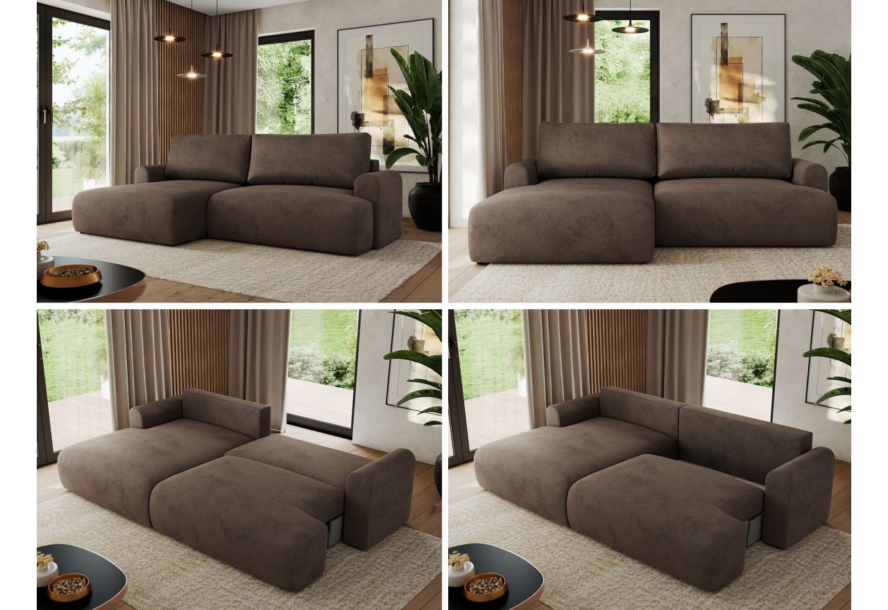 Narożnik TONO L - strona lewa - brązowy, welvet