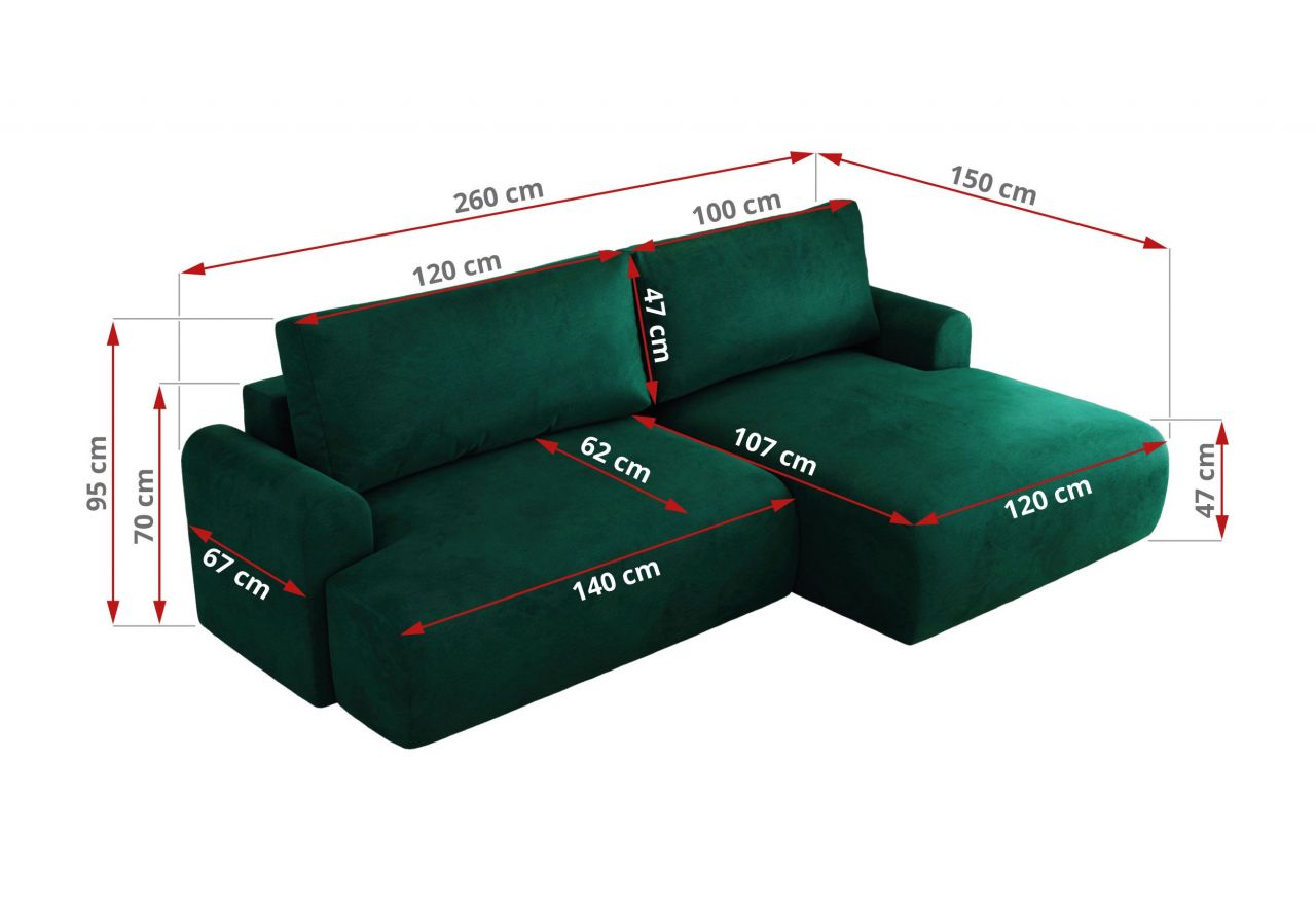 Narożnik TONO L - strona lewa - ciemnozielony, welvet