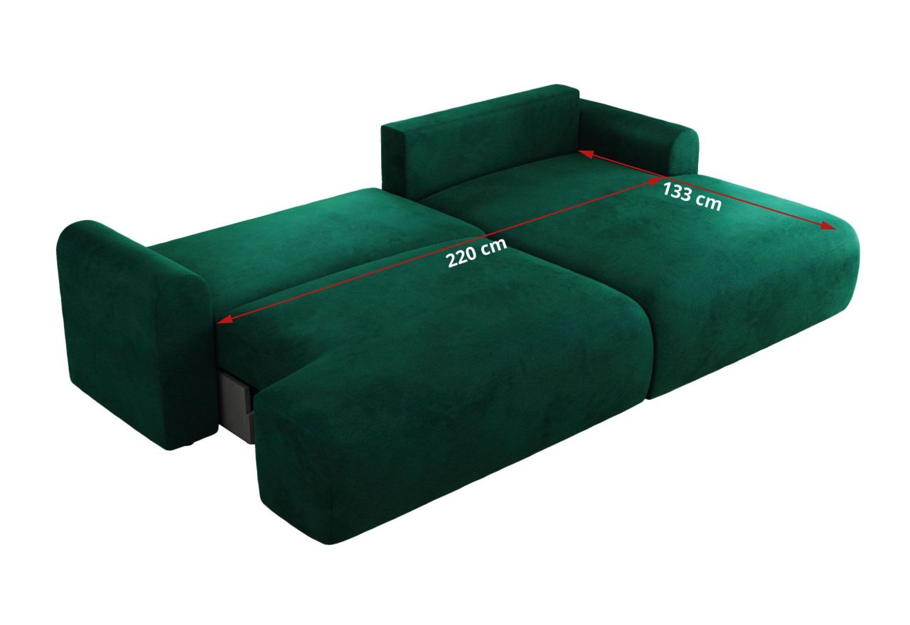 Narożnik TONO L - strona lewa - ciemnozielony, welvet