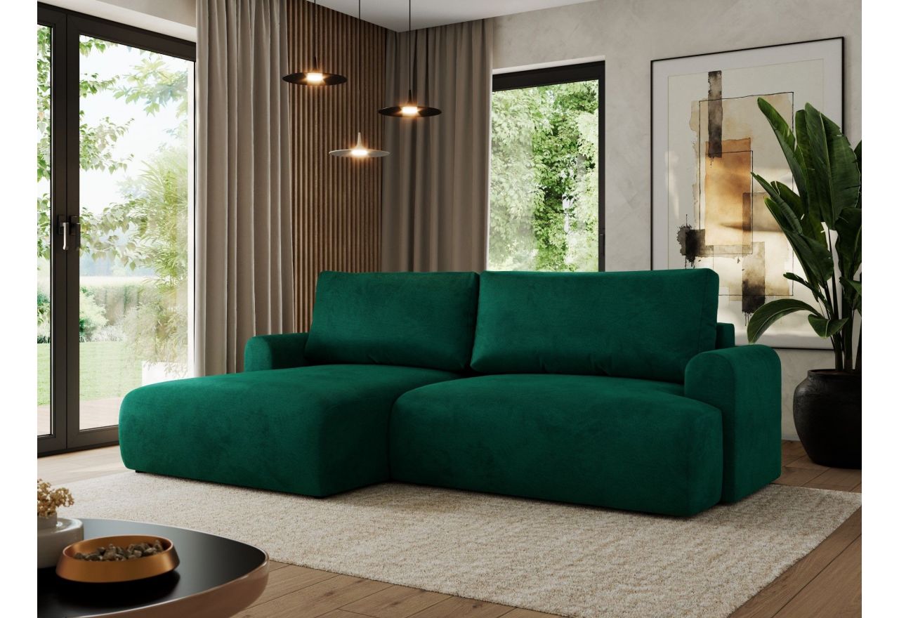 Narożnik TONO L - strona lewa - ciemnozielony, welvet