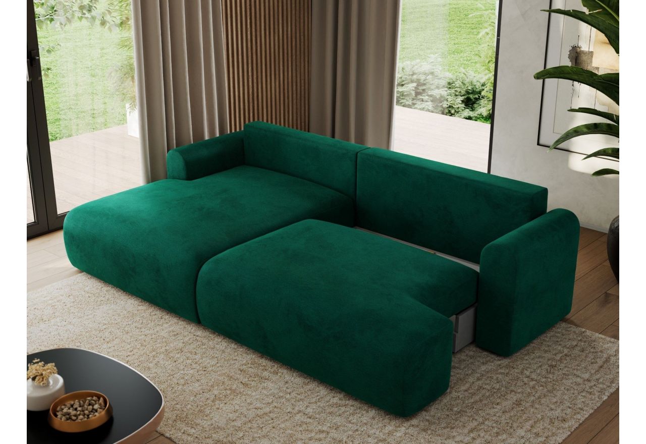 Narożnik TONO L - strona lewa - ciemnozielony, welvet