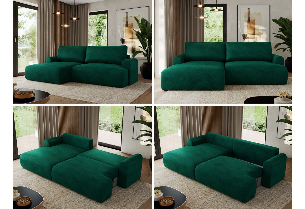 Narożnik TONO L - strona lewa - ciemnozielony, welvet