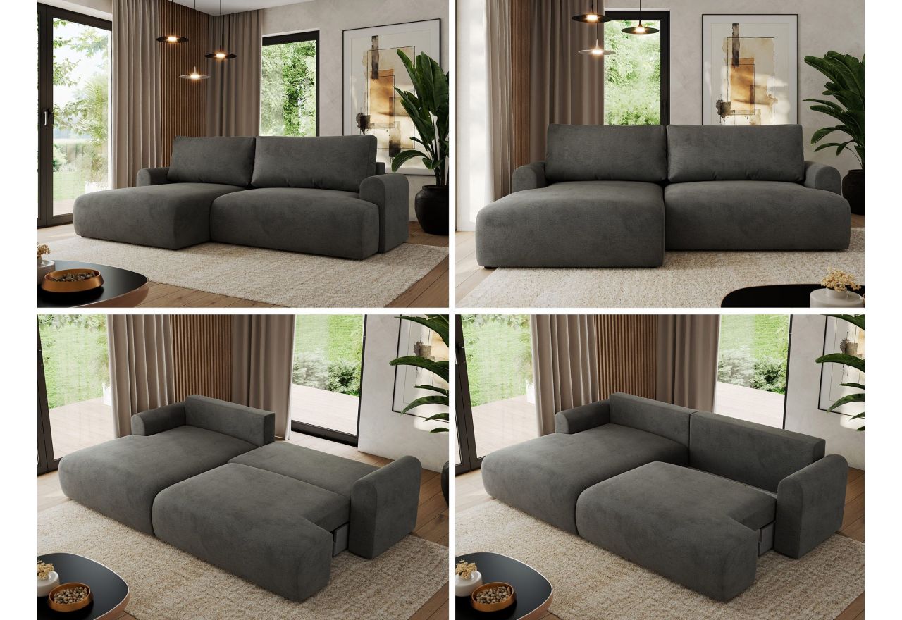 Narożnik TONO L - strona lewa - ciemnoszary, welvet