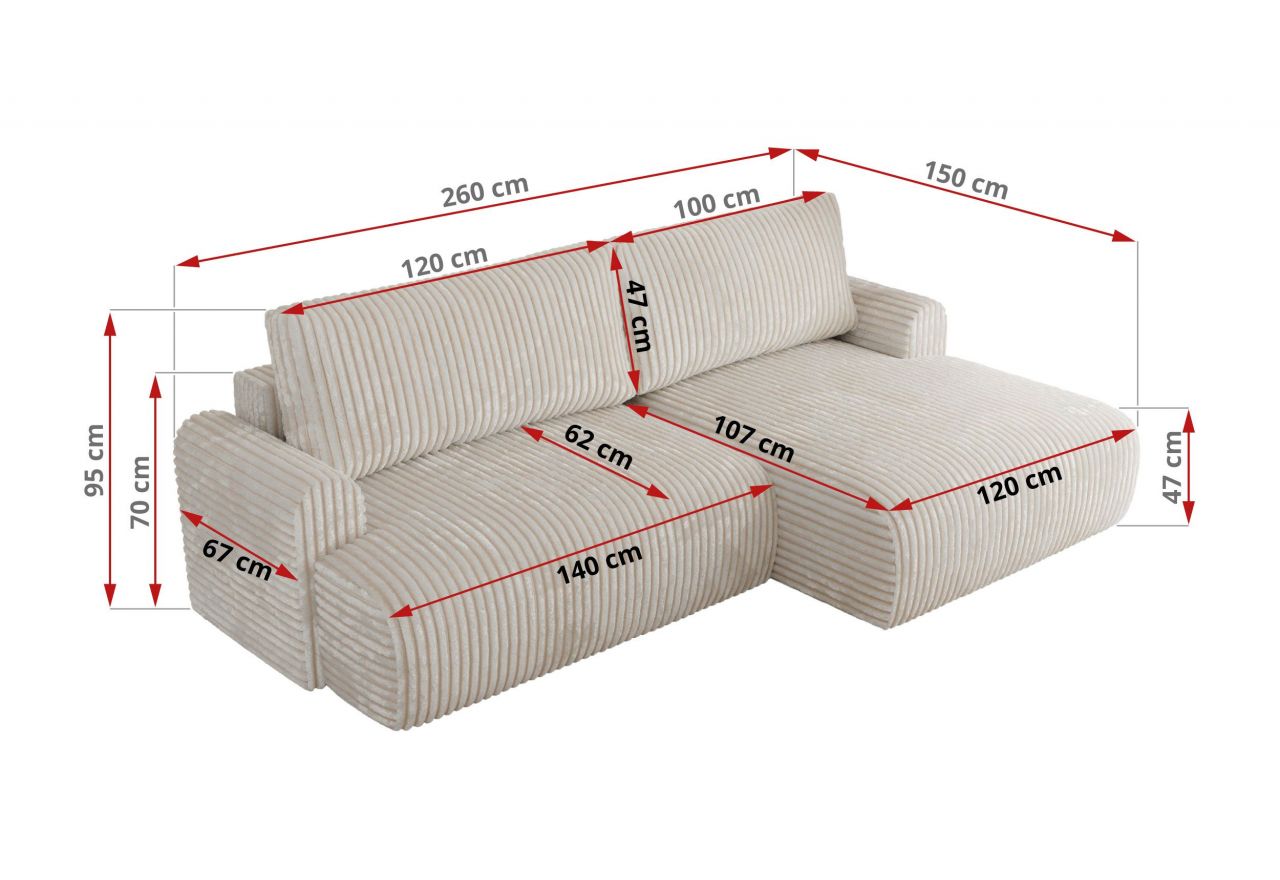 Narożnik TONO L - strona lewa - beżowy, sztruks