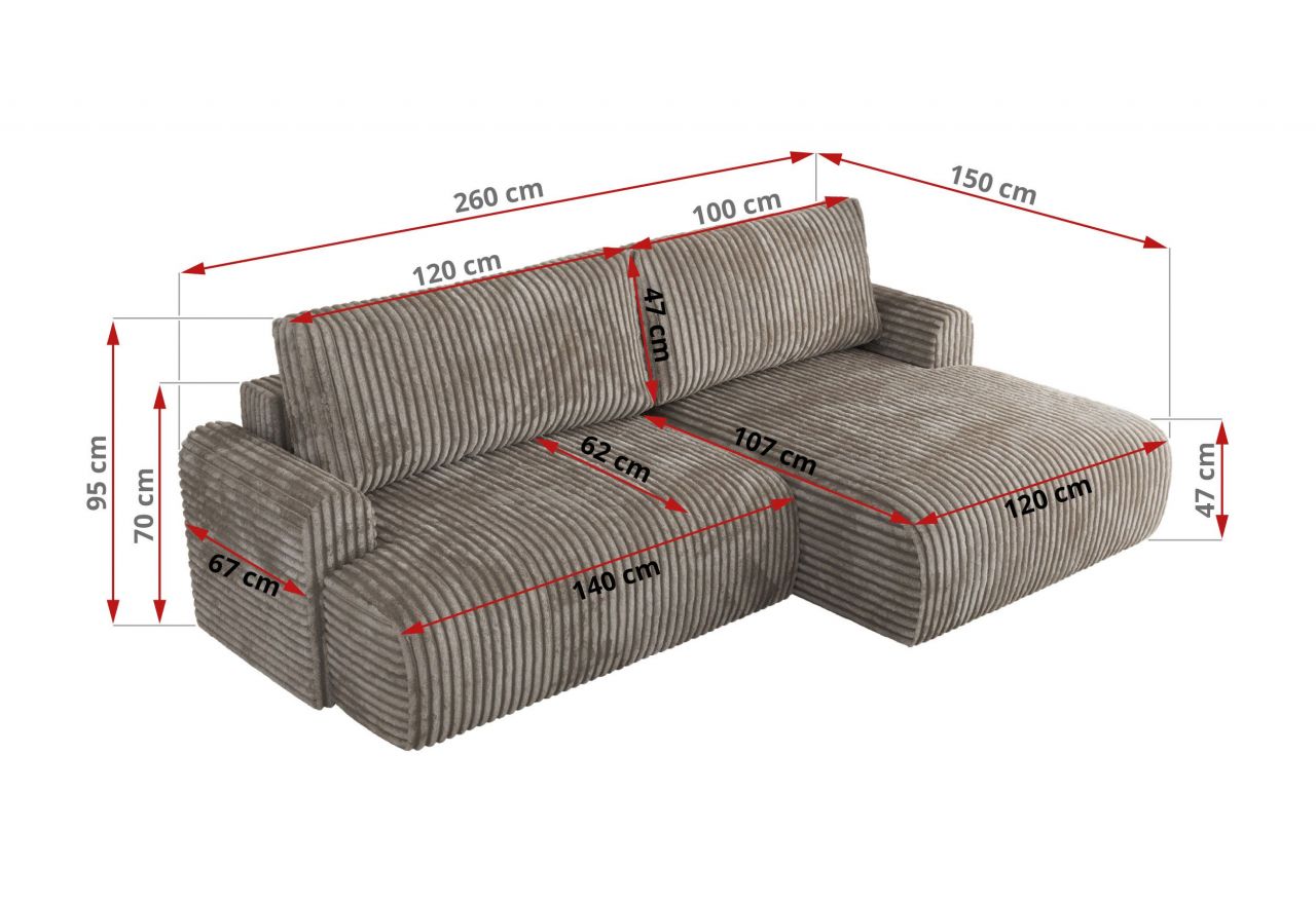 Narożnik TONO L - strona lewa - jasnobrązowy, sztruks