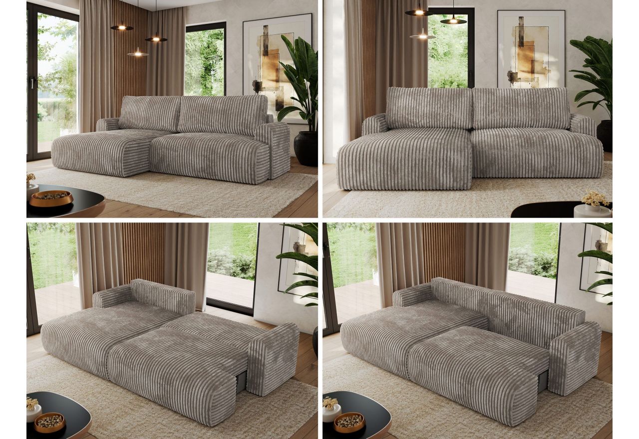 Narożnik TONO L - strona lewa - jasnobrązowy, sztruks