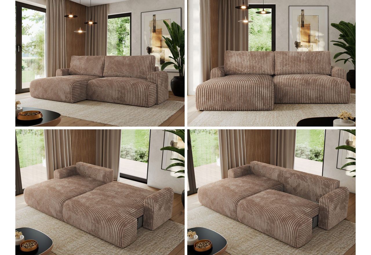 Narożnik TONO L - strona lewa - brązowy, sztruks