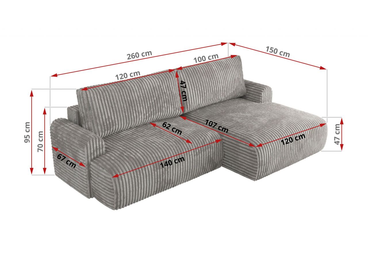 Narożnik TONO L - strona lewa - jasnoszary, sztruks