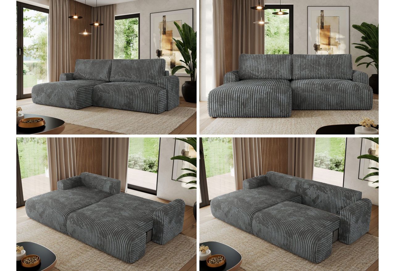 Narożnik TONO L - strona lewa - szary, sztruks