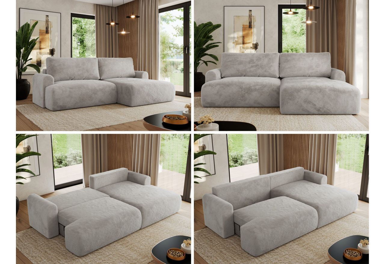 Narożnik TONO L - strona prawa - jasnoszary, plusz