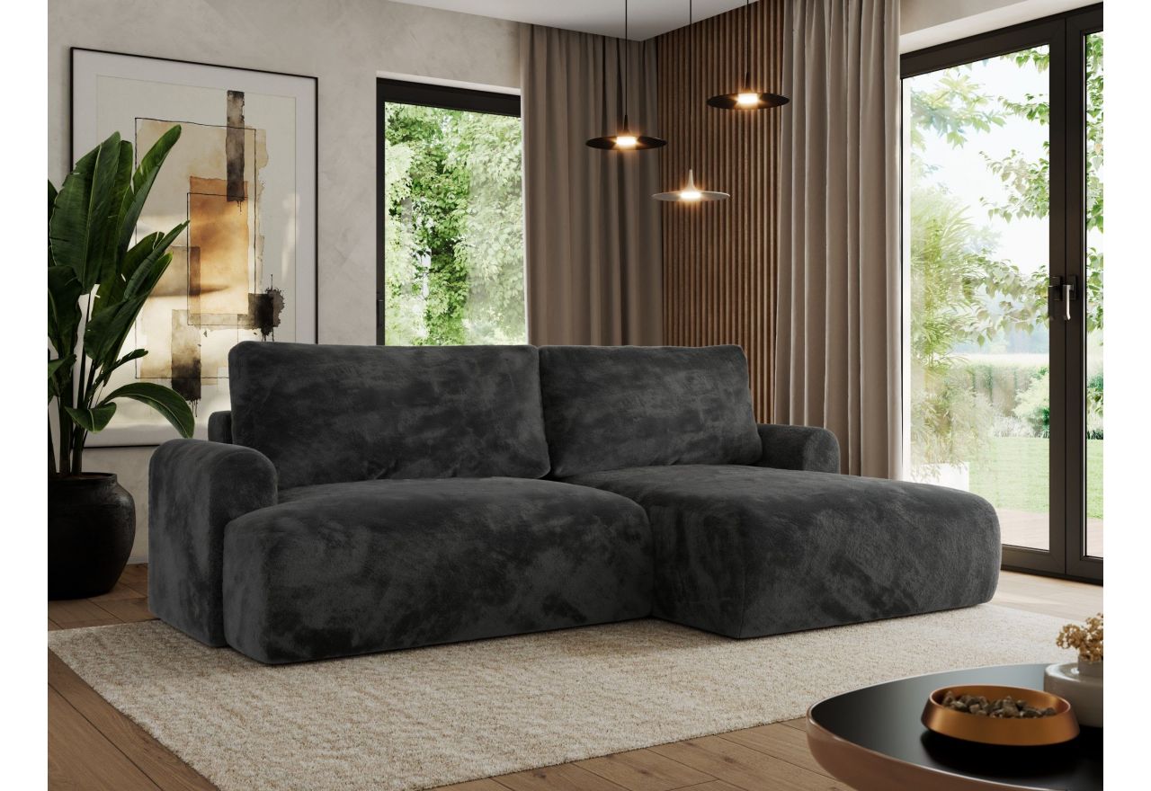 Narożnik TONO L - strona prawa - ciemnoszary, plusz