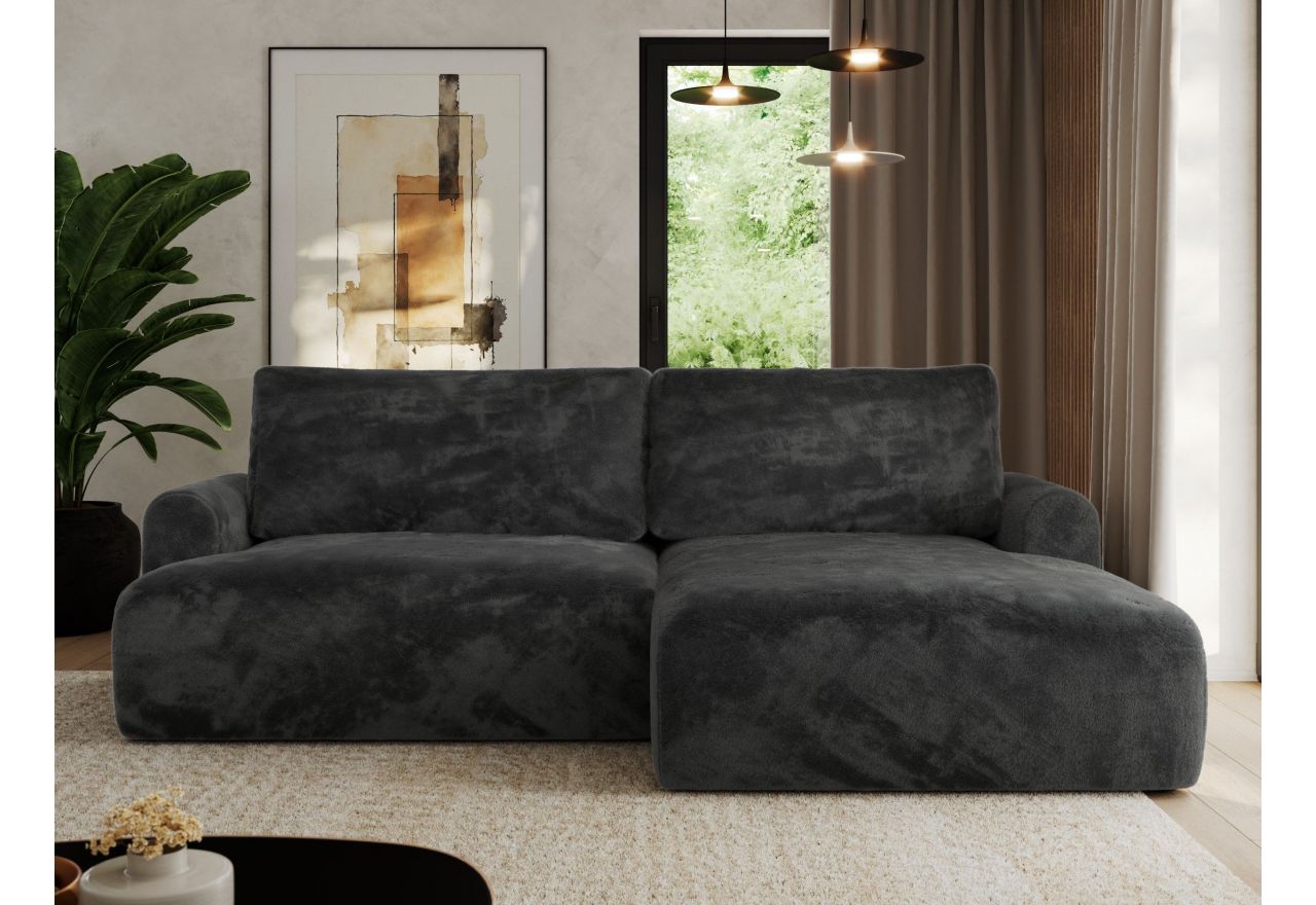 Narożnik TONO L - strona prawa - ciemnoszary, plusz