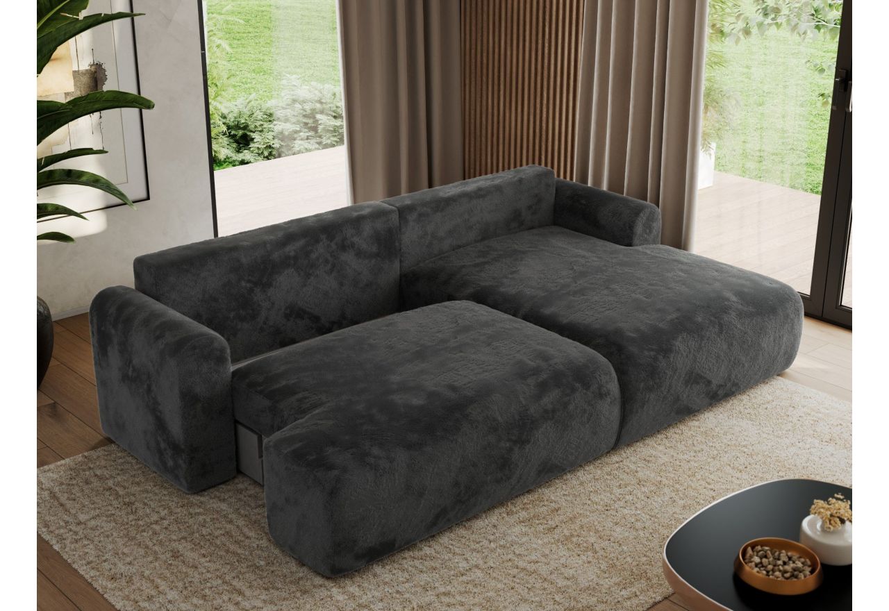 Narożnik TONO L - strona prawa - ciemnoszary, plusz