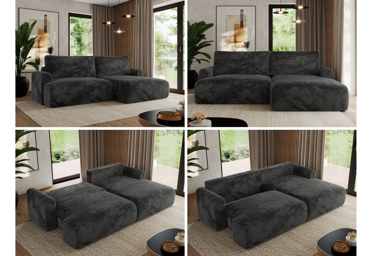 Narożnik TONO L - strona prawa - ciemnoszary, plusz