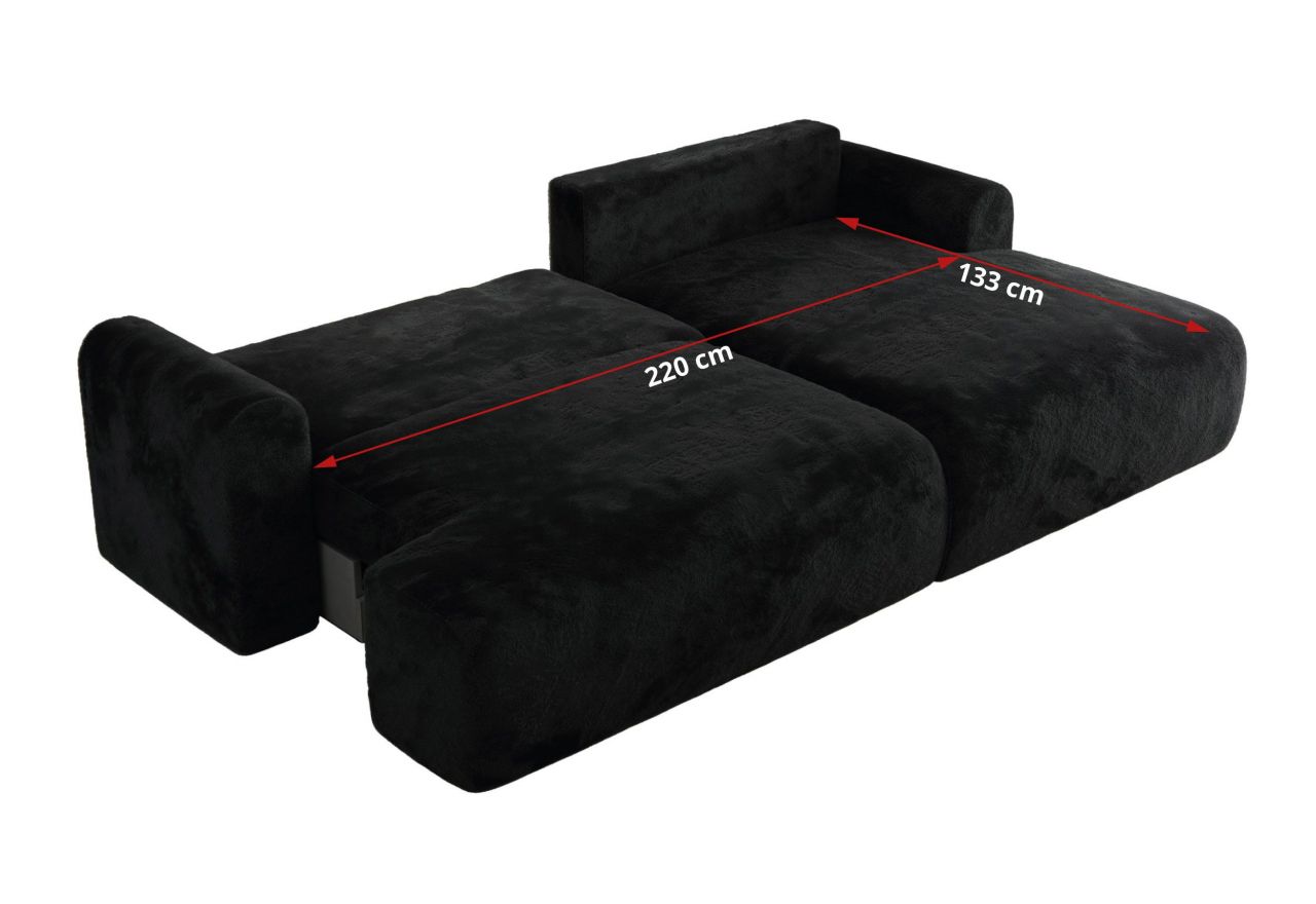 Narożnik TONO L - strona prawa - czarny, plusz