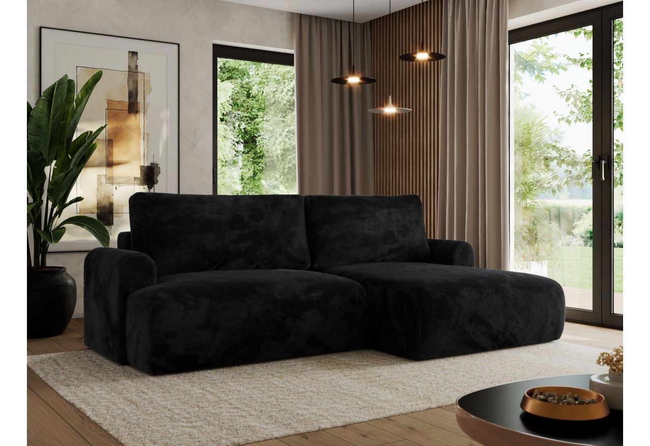 Narożnik TONO L - strona prawa - czarny, plusz