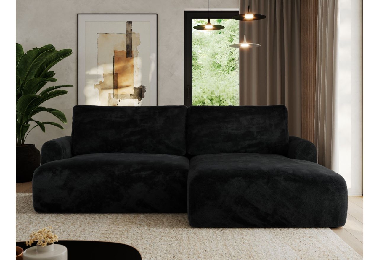 Narożnik TONO L - strona prawa - czarny, plusz