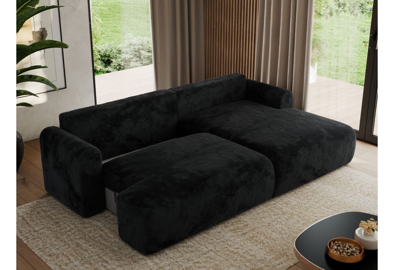 Narożnik TONO L - strona prawa - czarny, plusz