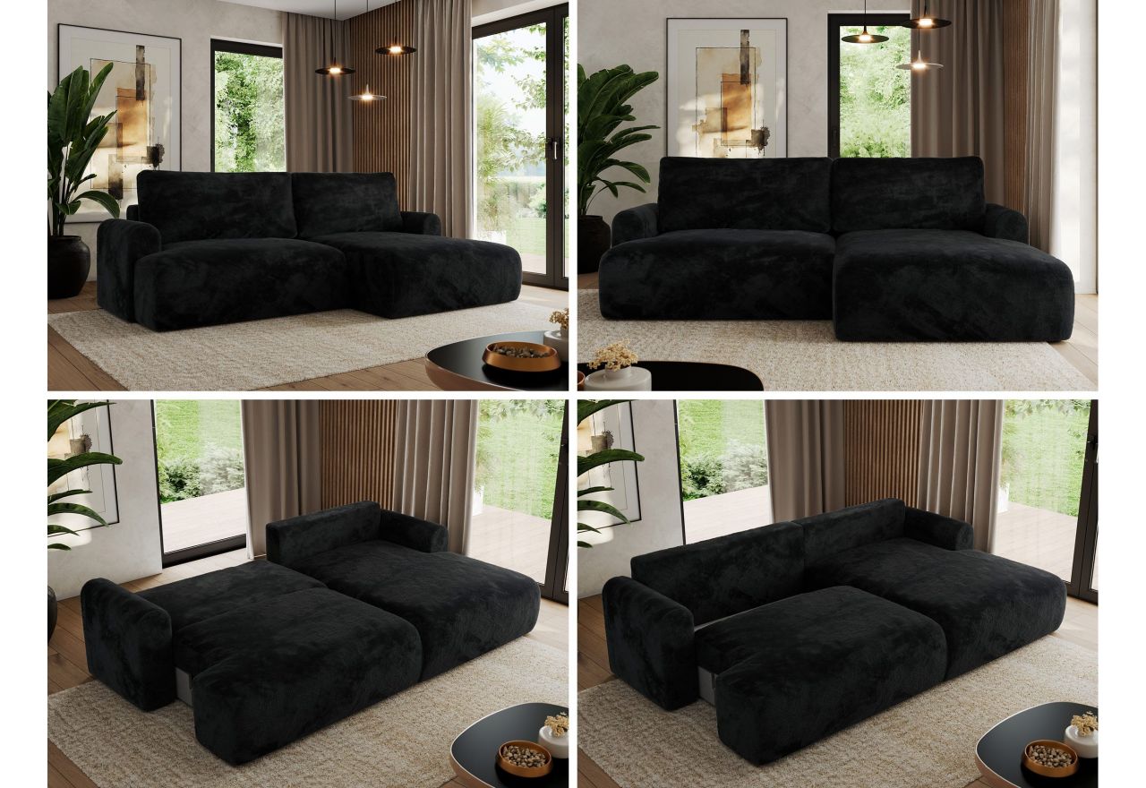 Narożnik TONO L - strona prawa - czarny, plusz