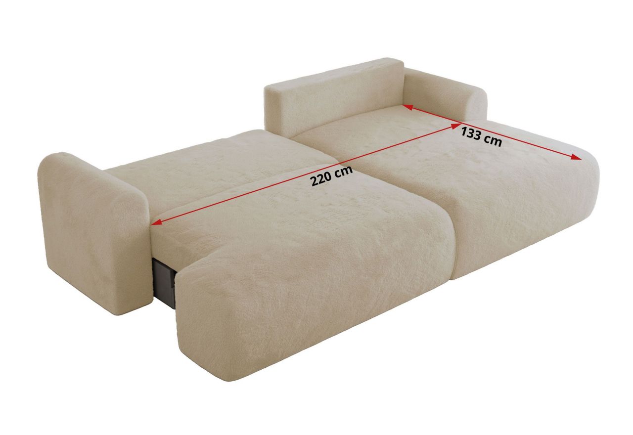 Narożnik TONO L - strona prawa - kremowy, plusz