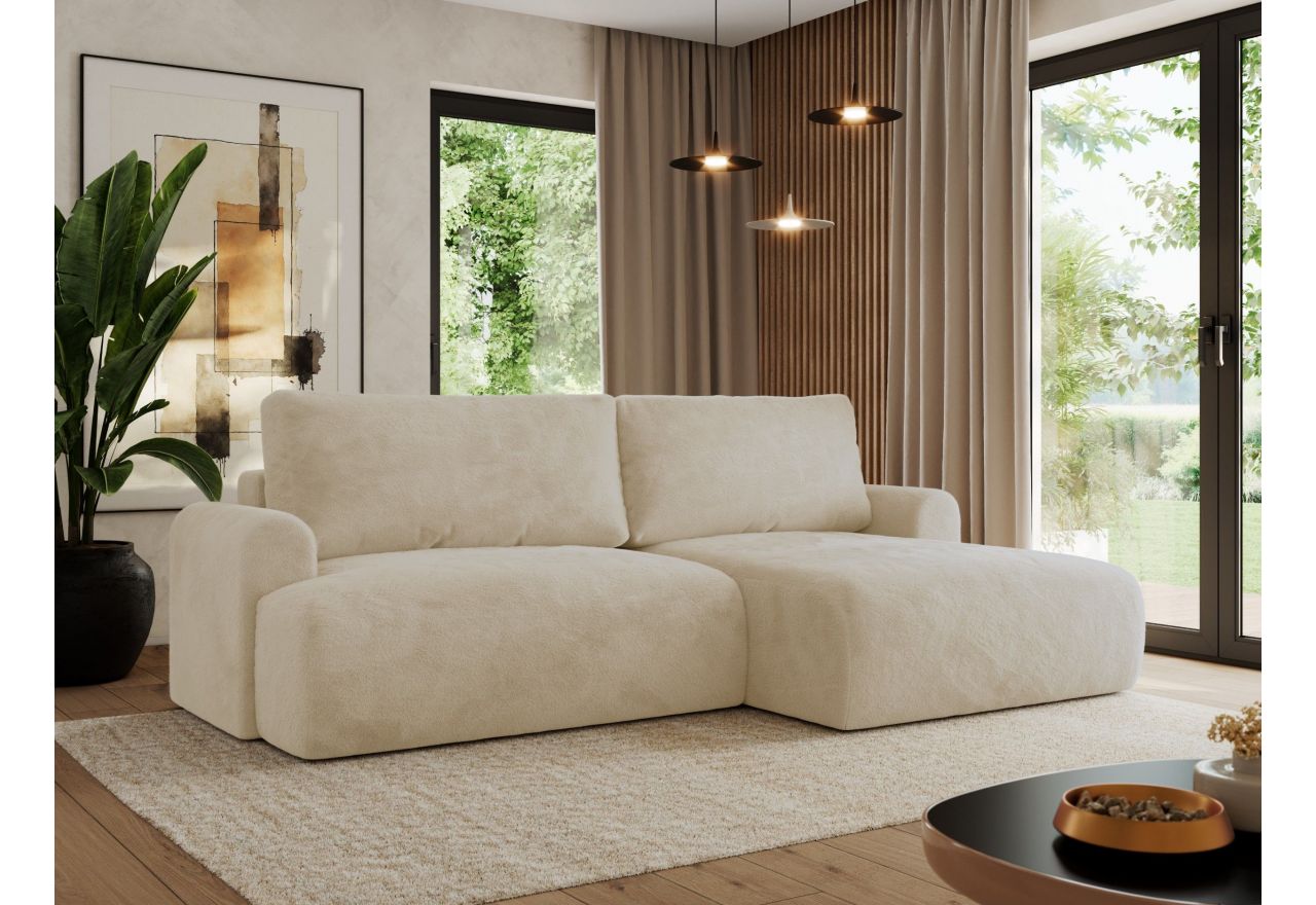 Narożnik TONO L - strona prawa - kremowy, plusz