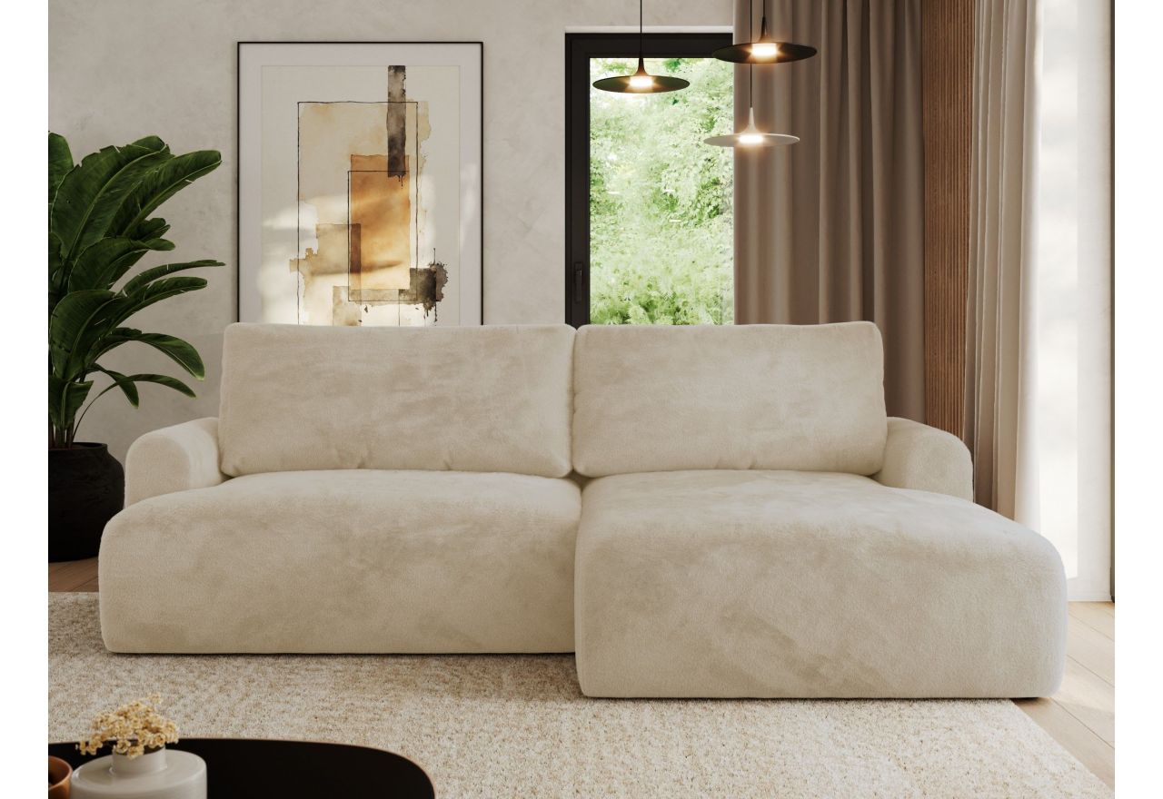 Narożnik TONO L - strona prawa - kremowy, plusz