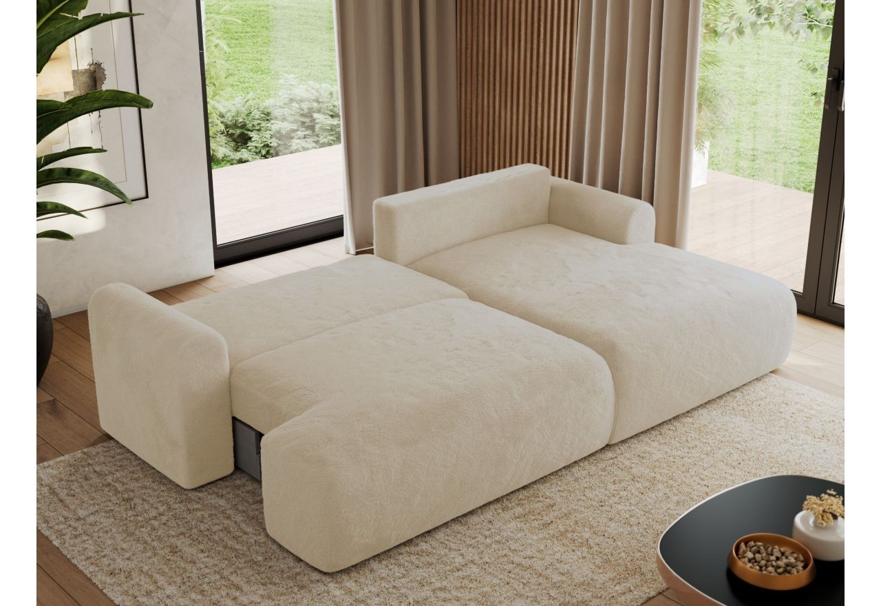 Narożnik TONO L - strona prawa - kremowy, plusz