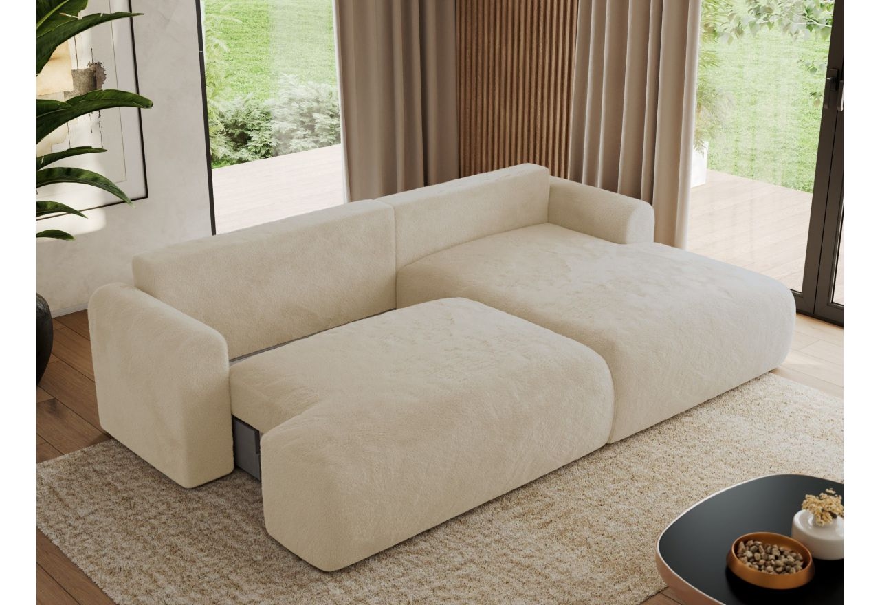 Narożnik TONO L - strona prawa - kremowy, plusz